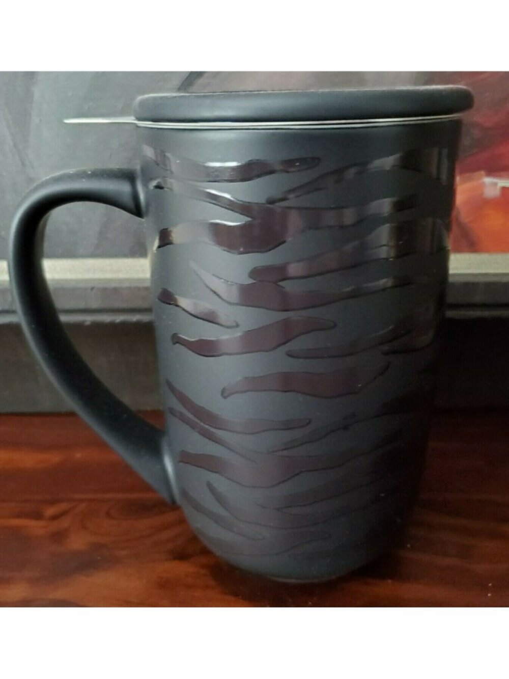 DAVIDsTEA Nordic Tiger Mug Color Changing Black Stripes Lid Infuser NEW